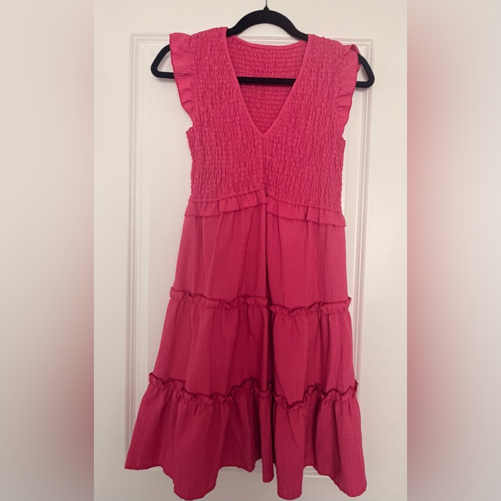 Women’s Beachsissi Hot Pink Tiered Smocked Dress -summer dress or beach cover up